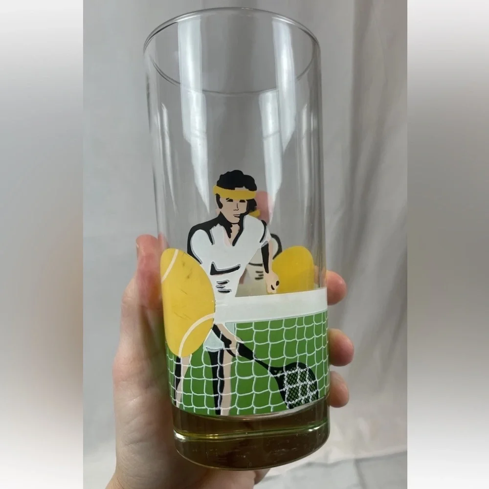 LIBBEY COOLER TUMBLER GLASSES 14 OZ 80’s TENNIS VINTAGE SPORTS BAR CUPS‎ - set 2